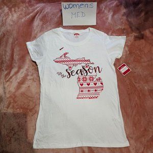 Womens M Michigan Fair Isle Sweater State Tis the Season Holiday Graphic Tee NWT